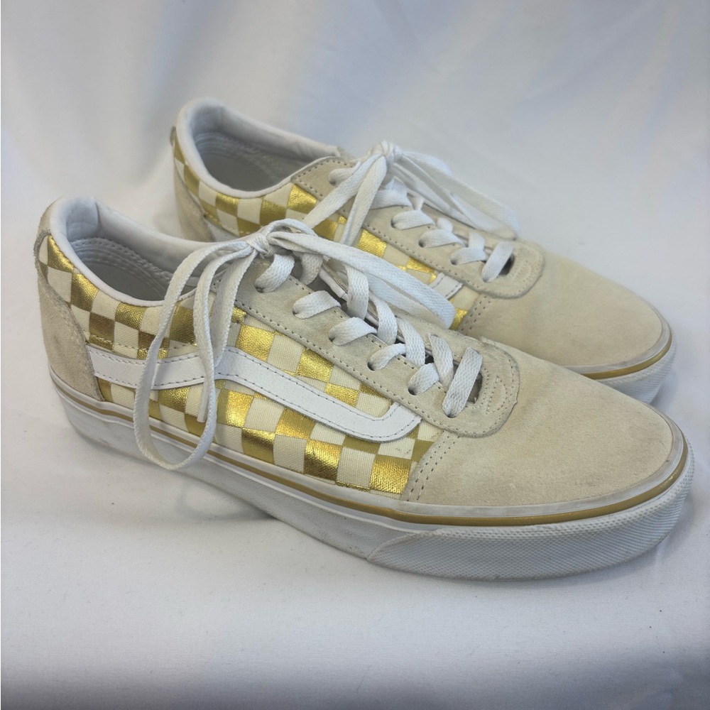 Vans Gold and White Checkered Sneakers